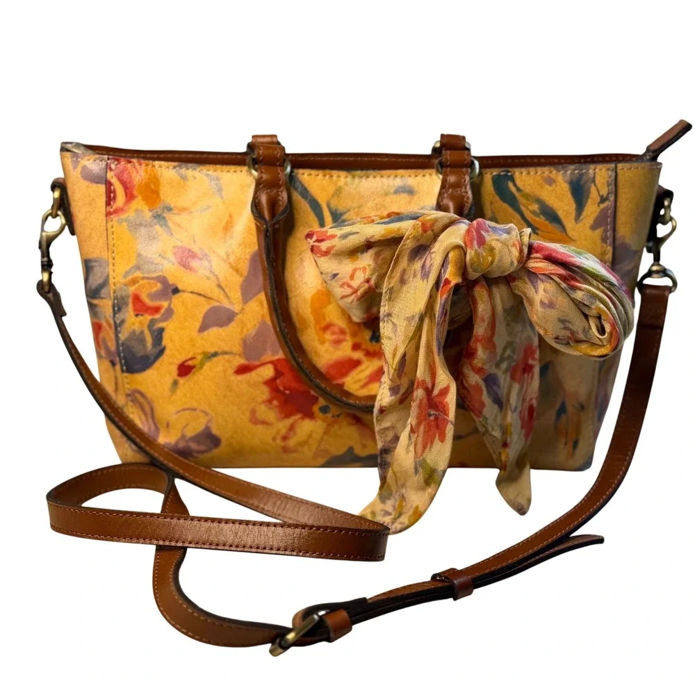 Patricia Nash Aileen Leather Top Handle Satchel Aegean Blooms Floral Handbag OS